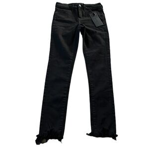 New Vervet Black Womens Crop Skinny Fit Fringe Hem Jeans Size 24 Stretch